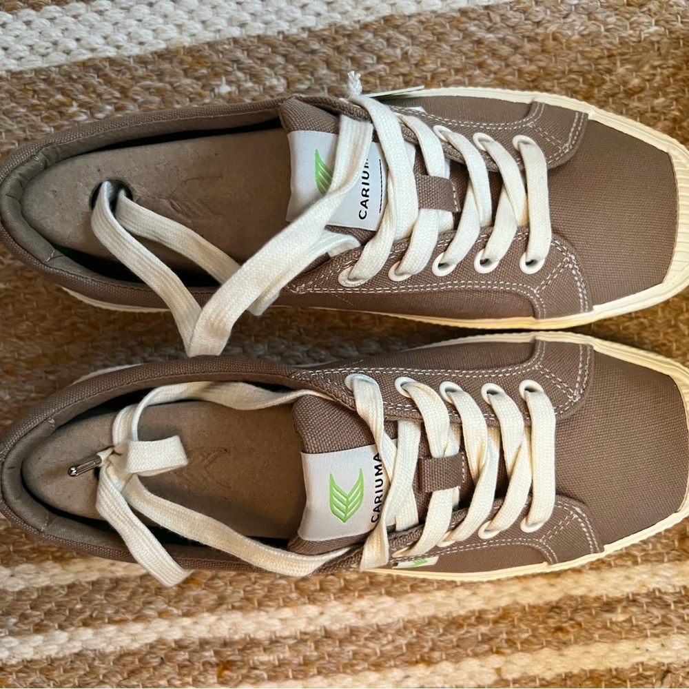 Cariuma Taupe Canvas Sneakers with White Accents